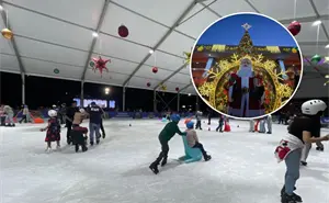 Realizan encendido del árbol de Navidad en Culiacán e inauguran la pista de hielo