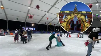 Realizan encendido del árbol de Navidad en Culiacán e inauguran la pista de hielo