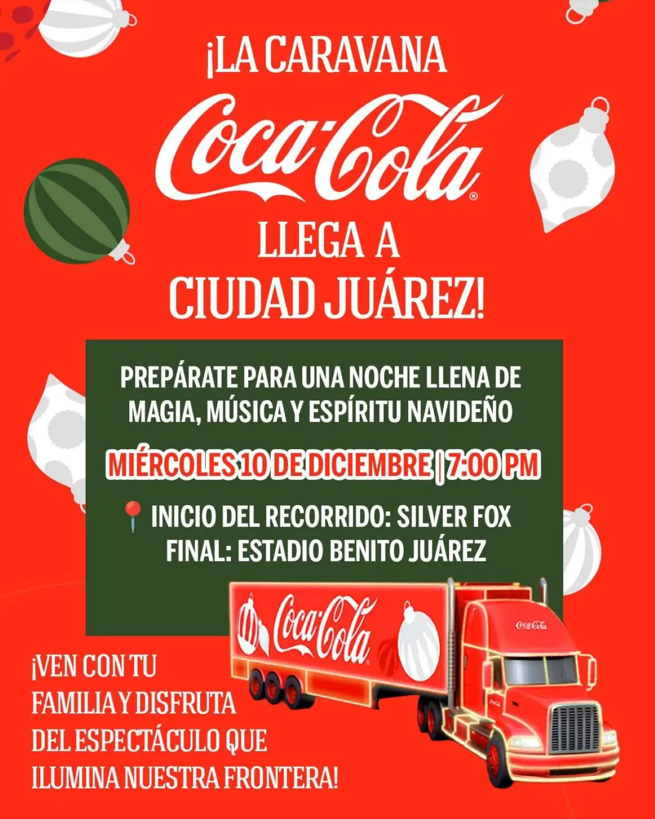 A qué hora inicia el desfile de la Caravana Coca-Cola en Ciudad Juárez. Foto: Cortesía