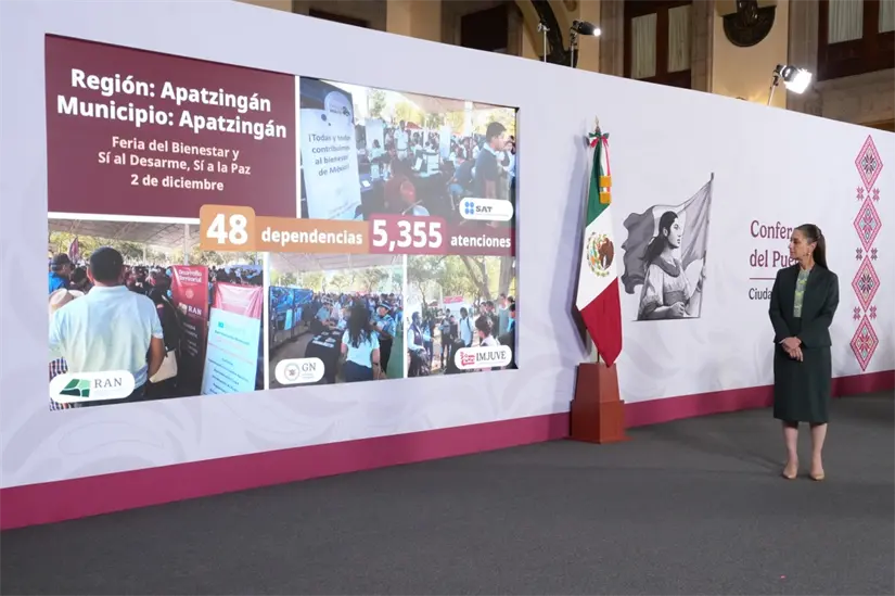 Claudia Sheinbaum durante La Mañanera del Pueblo de este miércoles 10 de diciembre.