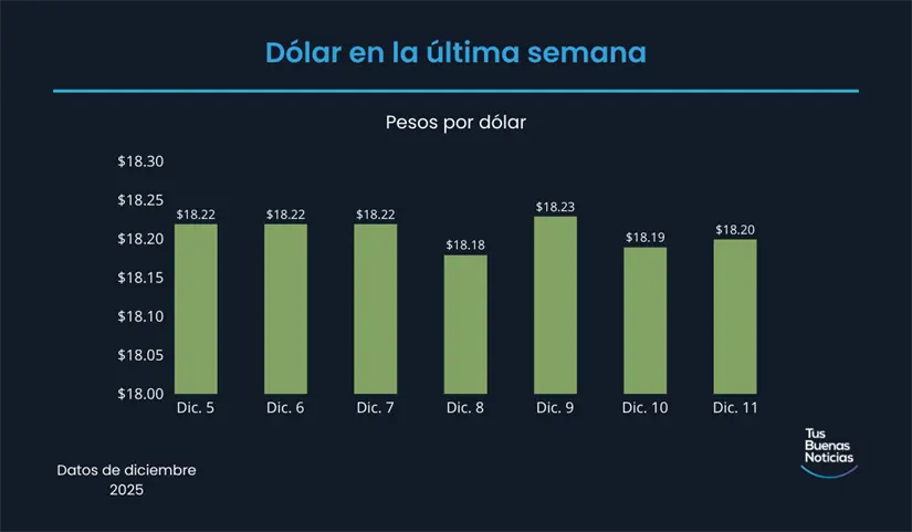 Precio del dólar en la última semana de acuerdo al DOF. Foto: TBN
