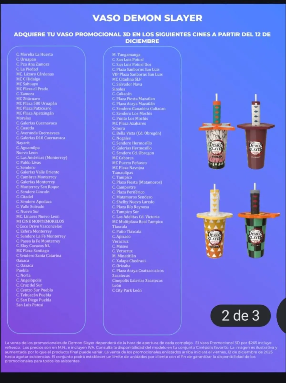 Otras de las ciudades a las que llegarán los vasos Demon Slayer. Foto: Coleccionando