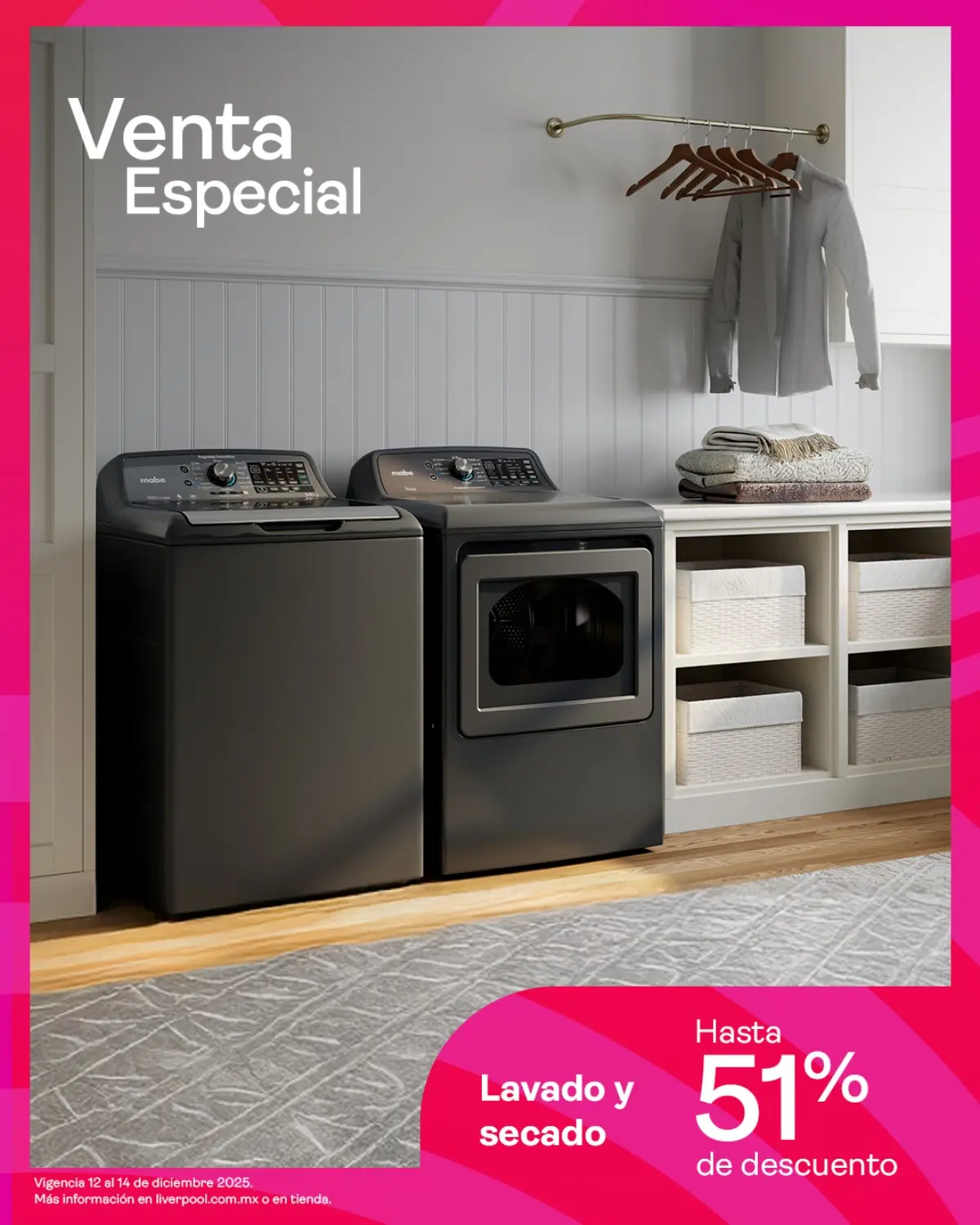 Lavadoras y secadoras seleccionadas se encuentran a mitad de precio. Imagen: Liverpool