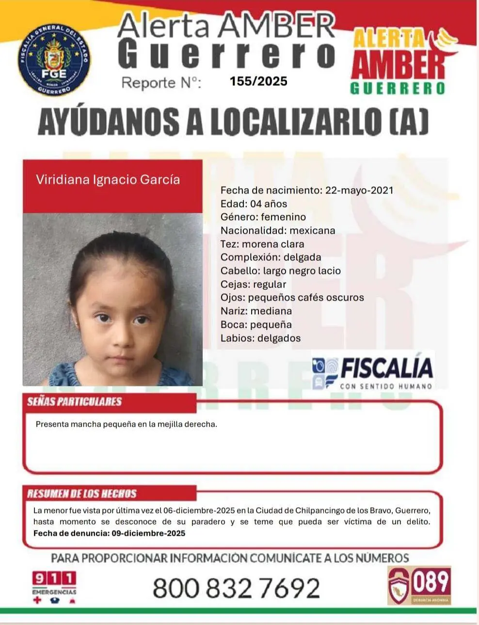 Viridiana Ignacio García, desaparecida junto a sus hermanos. Foto: Cortesía.