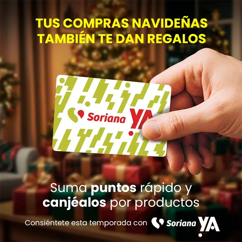 Usa tu tarjeta Soriana Ya para tus compras navideñas y obtén recompensas adicionales. Imagen: Cortesía