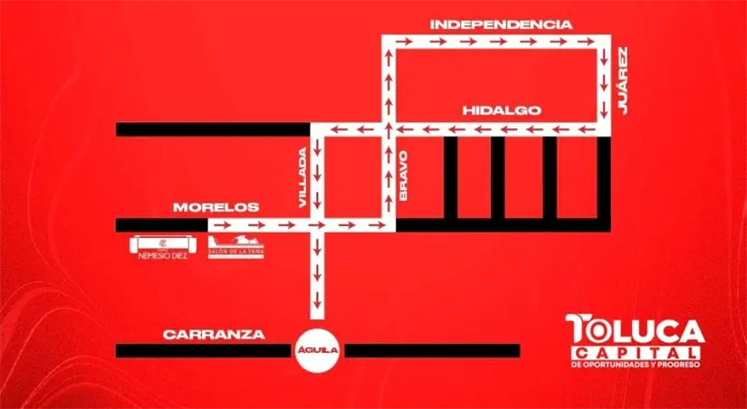 Por dónde pasará el recorrido del campeón Toluca. Foto: Cortesía