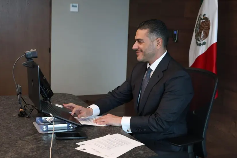 García Harfuch durante su llamada telefónica con el ministro canadiense. Foto: SSPC