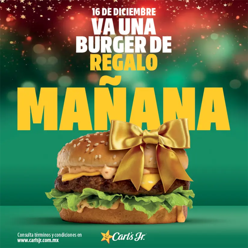 No te pierdas la promoción de Carl's Jr. hoy 16 de diciembre. Foto: cortesía.
