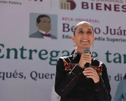 Sheinbaum encabeza entrega tarjetas de beca "Benito Ju&aacute;rez" en Quer&eacute;taro