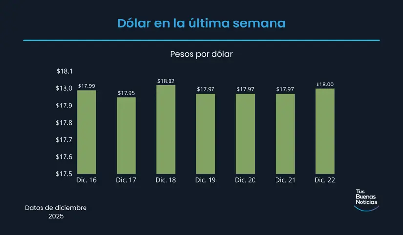 Precio del dólar en la última semana de acuerdo al DOF. Foto: TBN