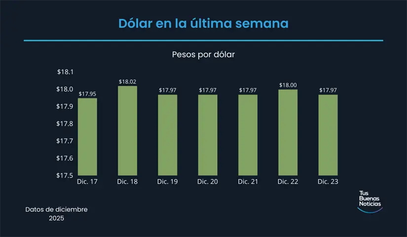 Precio del dólar en la última semana de acuerdo al DOF. Foto: TBN