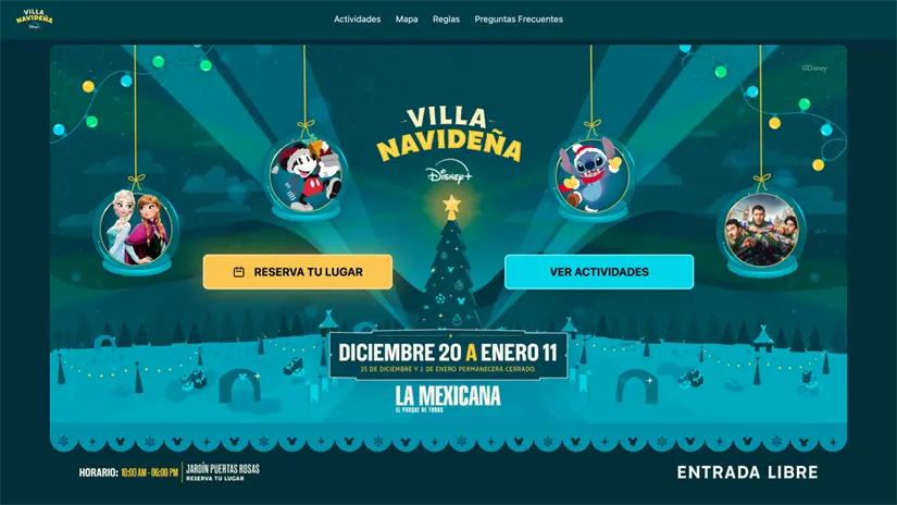 Página principal de la Villa Navideña Disney+. Foto: cortesía.
