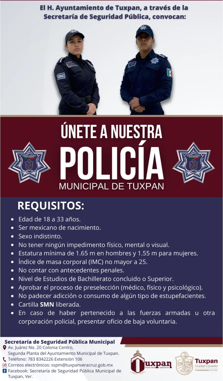 Requisitos para ser policia municipal en Tuxpan. Foto: cortesía.