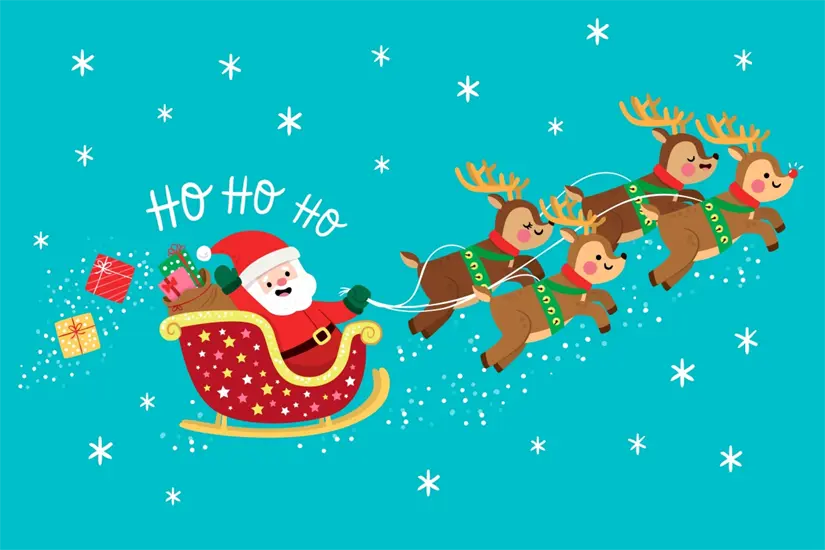 Santa Claus recorre el mundo a bordo de su trineo tirado por renos cada 24 de diciembre. Imagen: Freepik