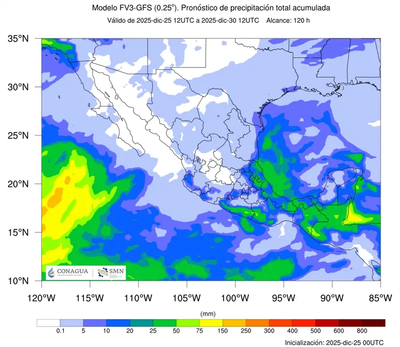 Habrá condiciones para lluvias y bajas temperaturas en varias regiones del país. Imagen: Conagua