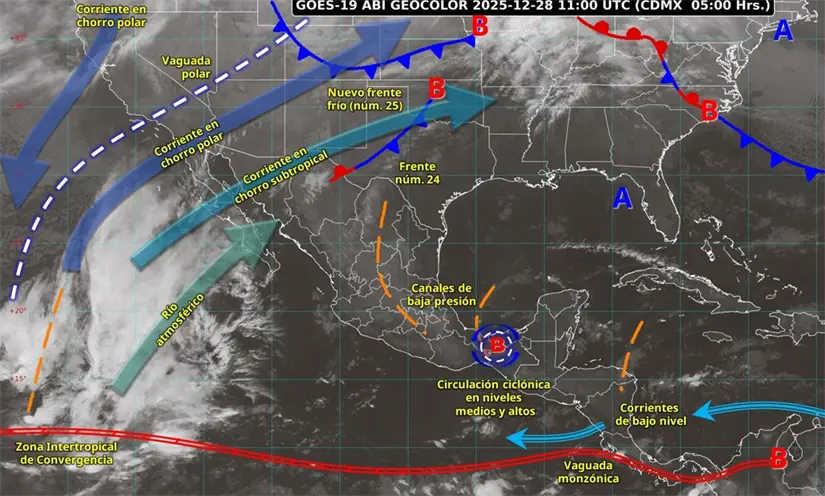 Tras el paso del frente frío 24, se espera la llegada del frente frío 25 este domingo. Imagen: Conagua