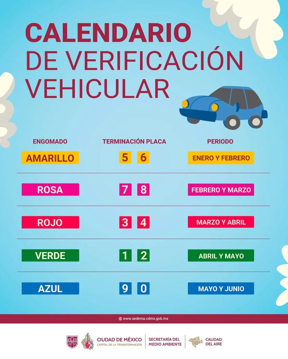 Calendario de la Verificación Vehicular de la CDMX en 2026. Foto: Cortesía