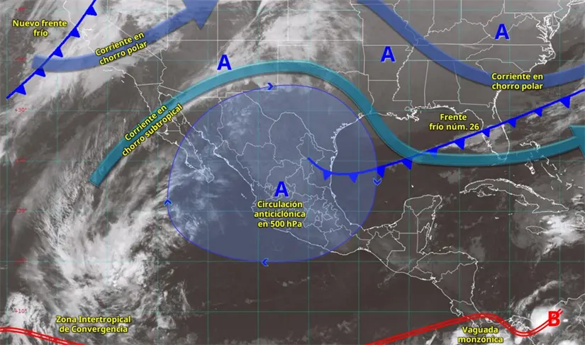 El frente frío 27 ingresará al país este domingo. Imagen: Conagua