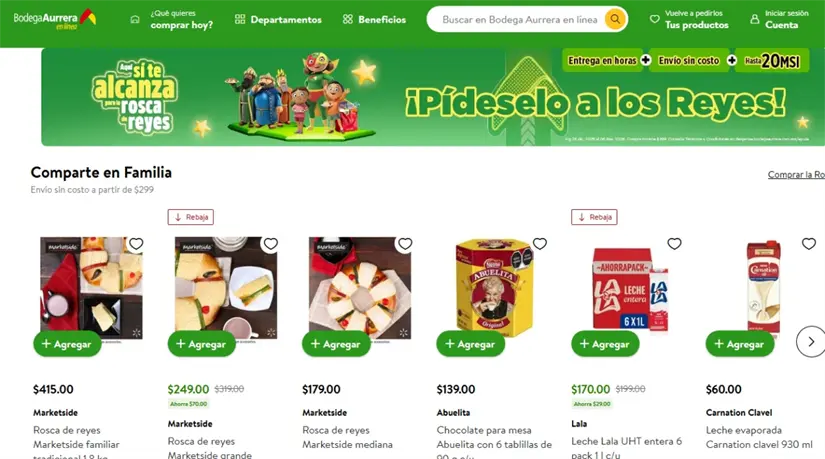 Bodega Aurrera cuenta con opciones accesibles de roscas de Reyes. Imagen: despensa.bodegaaurrera.com.mx