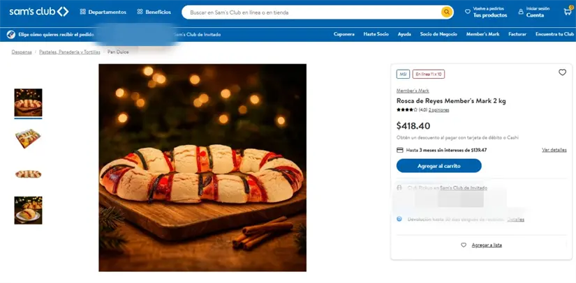 La rosca de Reyes de Sam's Club es ideal para familias grandes. Imagen: sams.com.mx