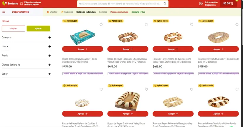 Soriana cuenta con una gran variedad de tipos de roscas. Imagen: soriana.com