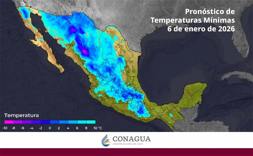 Las zonas en azul indican las regiones del país donde el frío será más intenso. Imagen: Conagua
