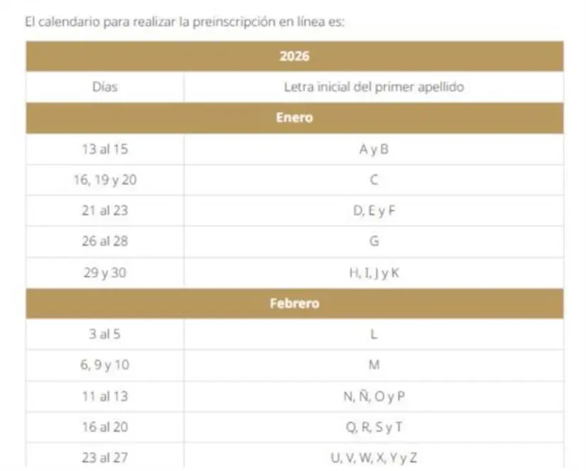 Calendario para las preinscripciones en CDMX. Foto: cortesía.