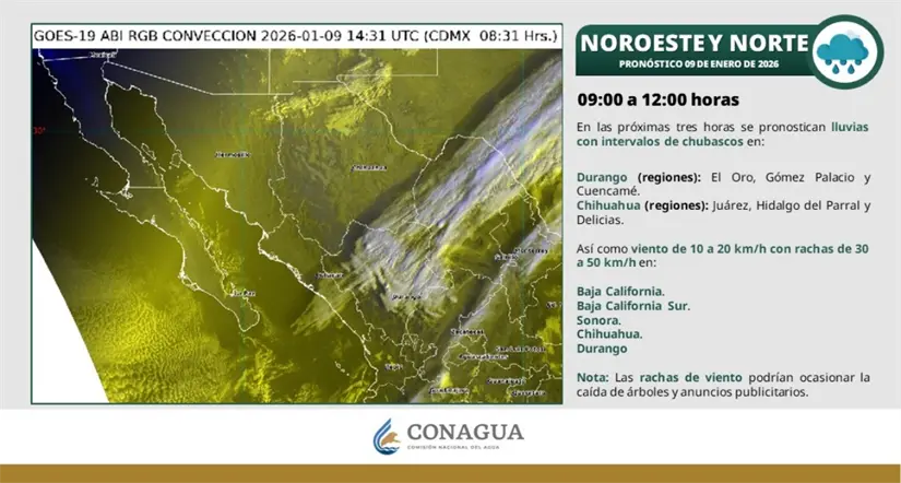 Rachas fuertes de viento esta mañana en Baja California y otros estados de la región. Imagen: Conagua
