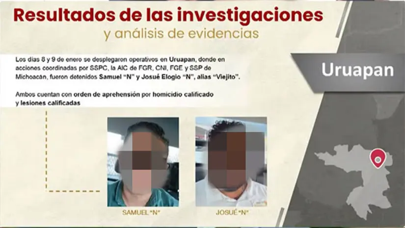 Samuel y Josué fueron detenidos entre el 8 y 9 de enero durante una serie de operativos en Uruapan. Imagen: SSPC