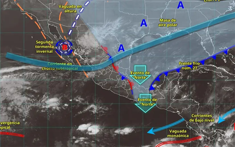 La segunda tormenta invernal de la temporada afecta a varios estados, pero no a Baja California. Image0: Conagua