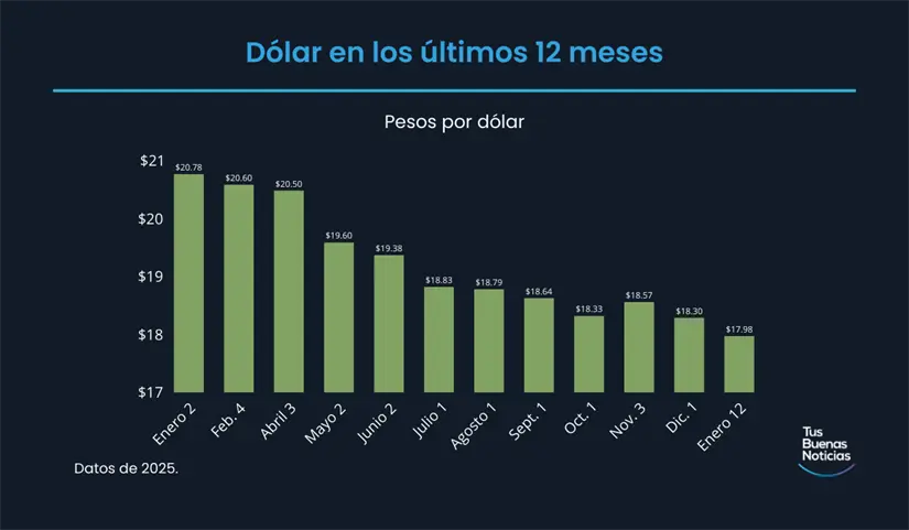 Dólar en los últimos 12 meses de acuerdo al DOF. Foto: TBN