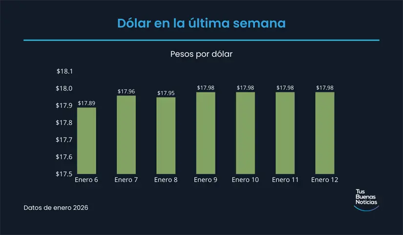 Precio del dólar en la última semana de acuerdo al DOF. Foto: TBN