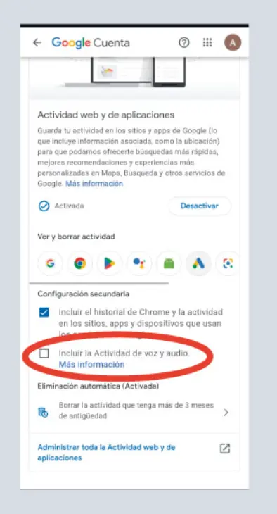 Pasos para impedir que Google utilice tus grabaciones de audio. Foto: cortesía.