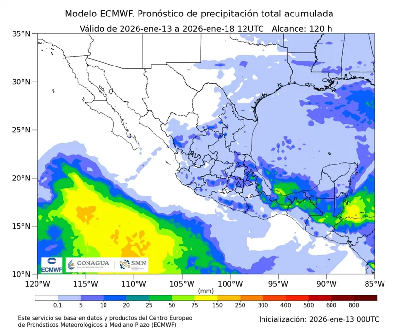 También se pronostican lluvias fuertes en varias regiones del país. Imagen: Conagua
