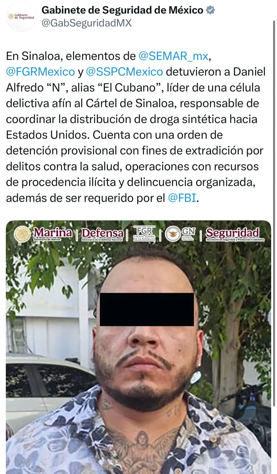 Cae “El Cubano” en Sinaloa: líder del Cártel de Sinaloa será extraditado a Estados Unidos