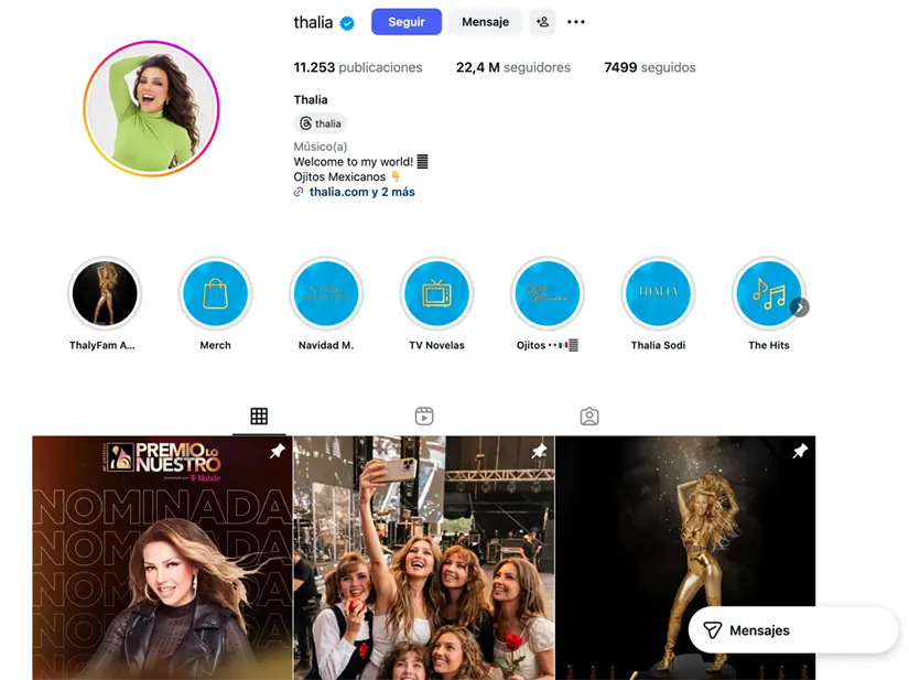 Instagram de Thalía. Foto: captura de pantalla.