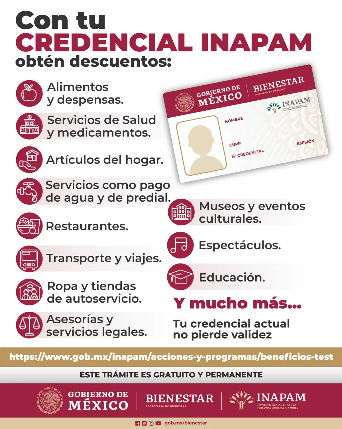 Beneficios que ofrece la credencial INAPAM. Foto: cortesía.
