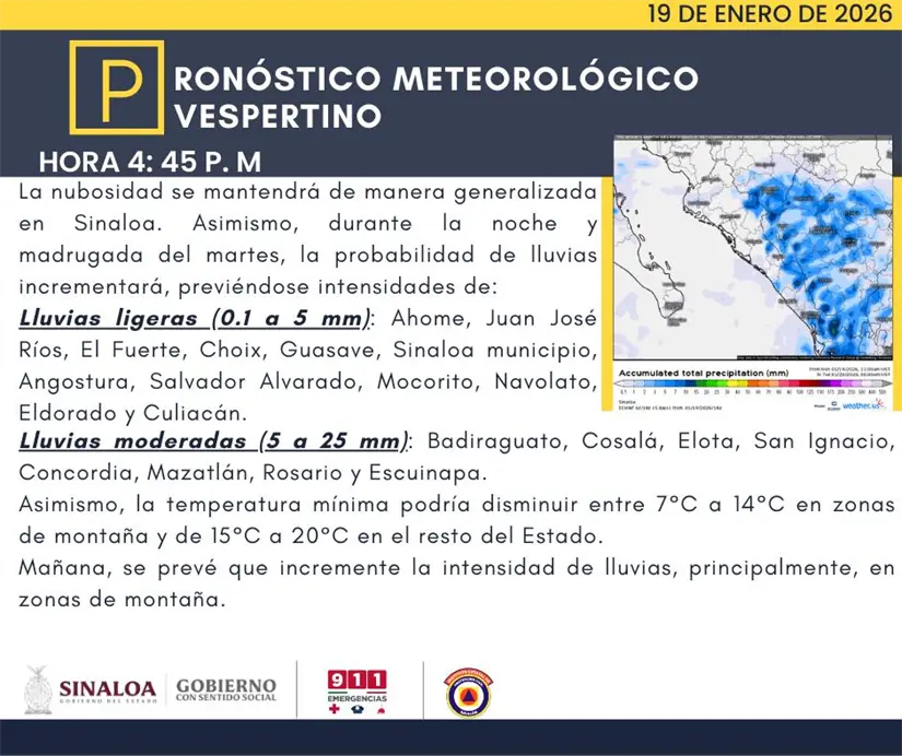 Lluvias fuertes y bajas temperaturas afectan zonas altas de Sinaloa este martes