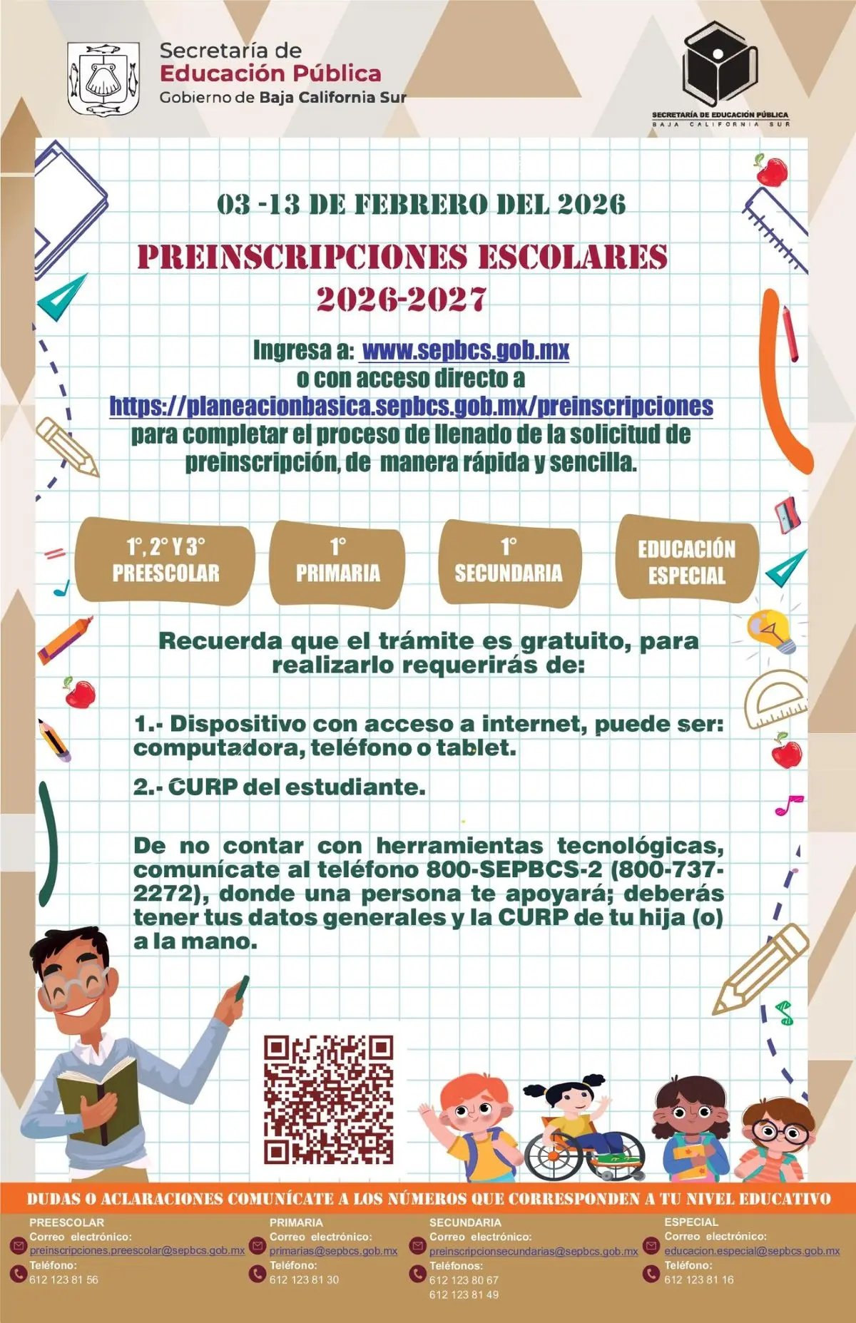 Cuándo son las preinscripciones en Baja California Sur. Foto. Cortesía