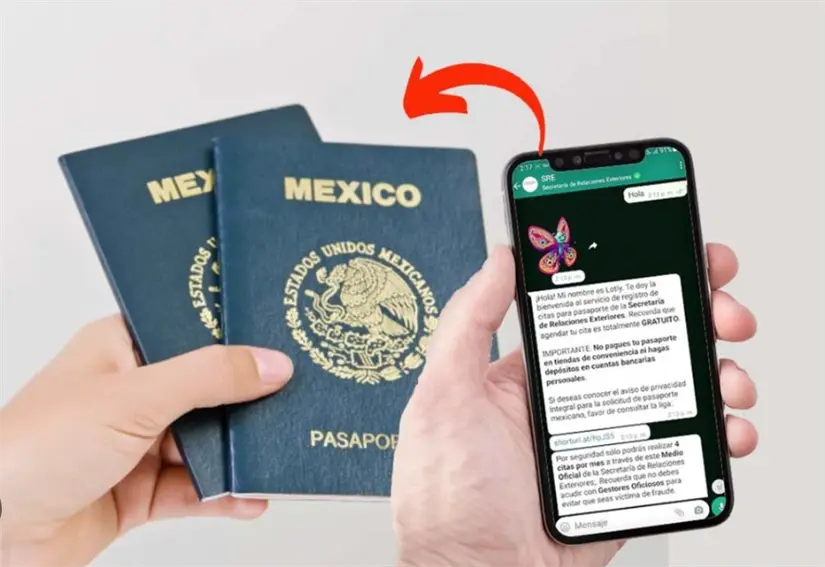 Pasos para agendar cita para el pasaporte mexicano por WhatsApp. Foto: cortesía.
