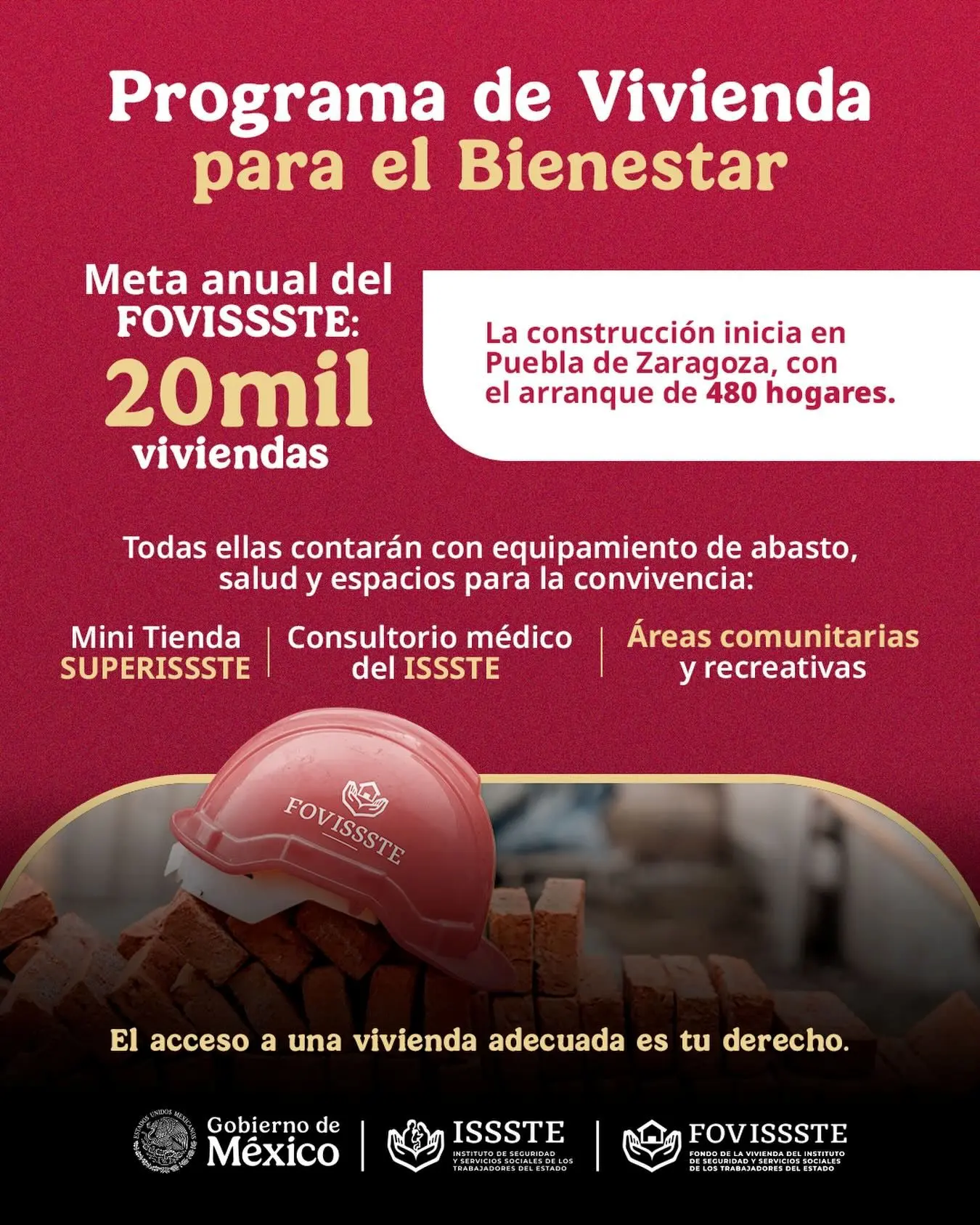 20 mil Viviendas del Bienestar a través del FOVISSSTE para 2026. Foto: Cortesía
