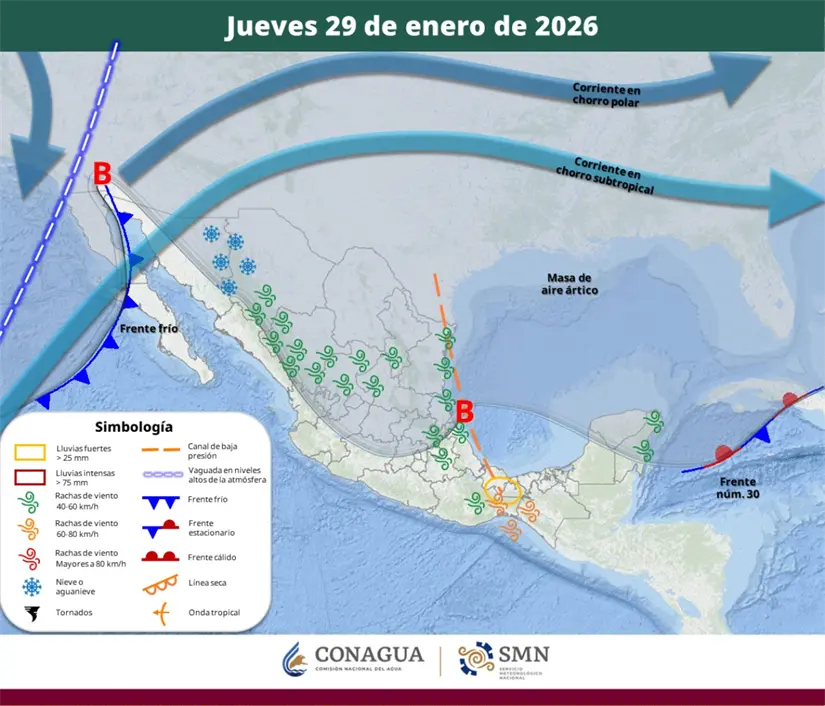 Para el jueves se pronostica la llegada de un nuevo frente frío al norte del país. Imagen: Conagua
