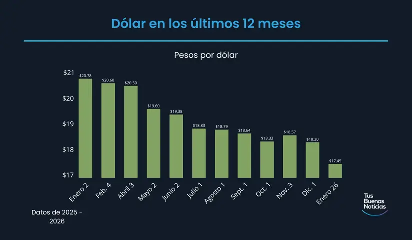 Dólar en los últimos 12 meses de acuerdo al DOF. Foto: TBN