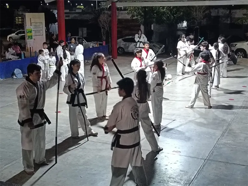 Algunos niños practican sus movimientos en la clase de Tang Soo Do, además se forman en disciplina y respeto.