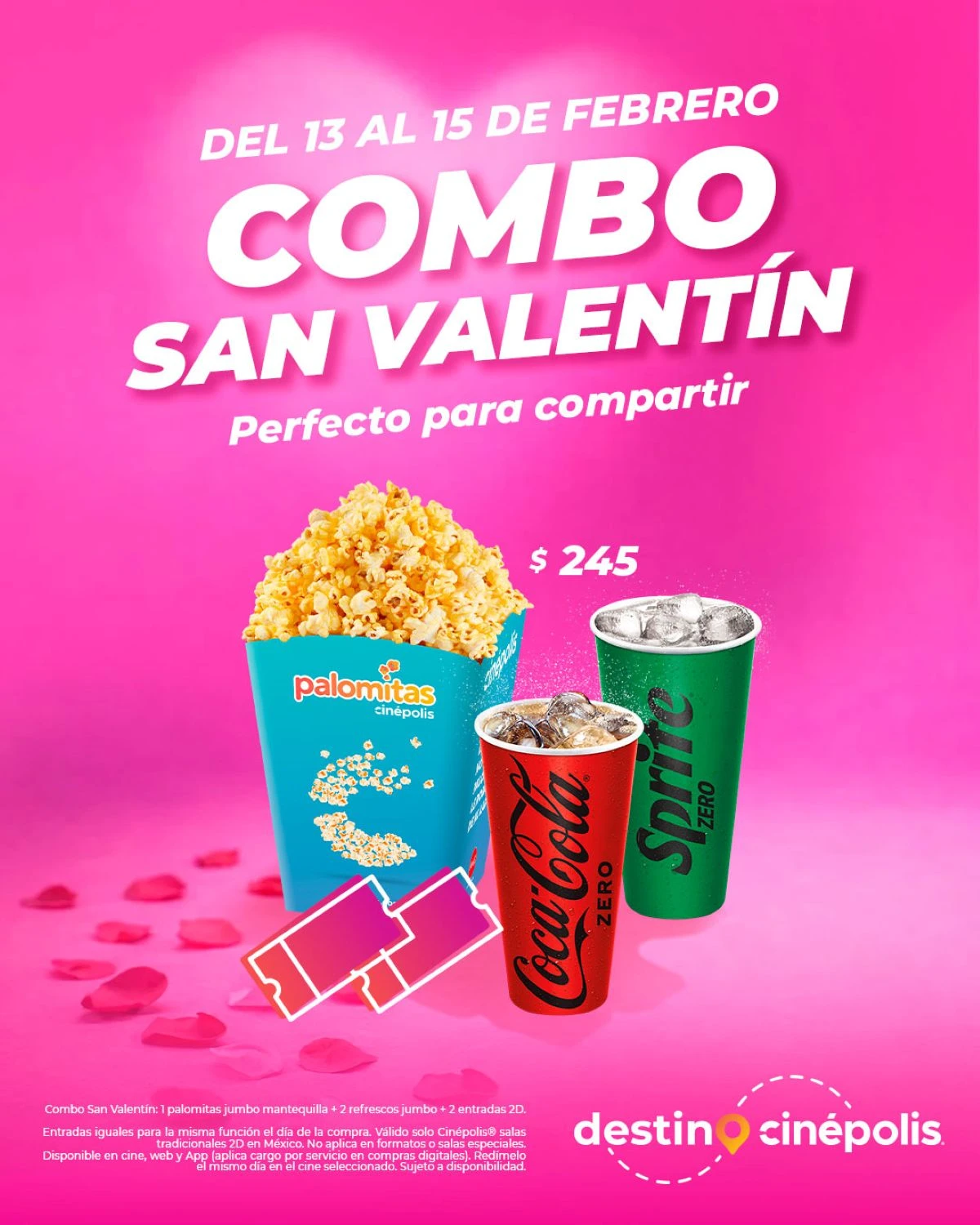 Costo del combo de San Valentín en Cinépolis. Foto: Cortesía
