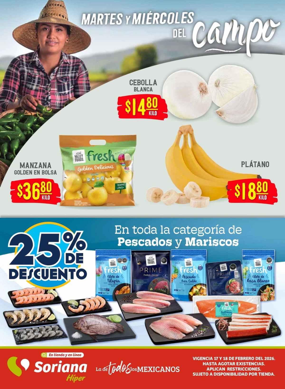 Pescados y mariscos a precios accesibles en el Martes y Miércoles del Campo. Imagen: Soriana