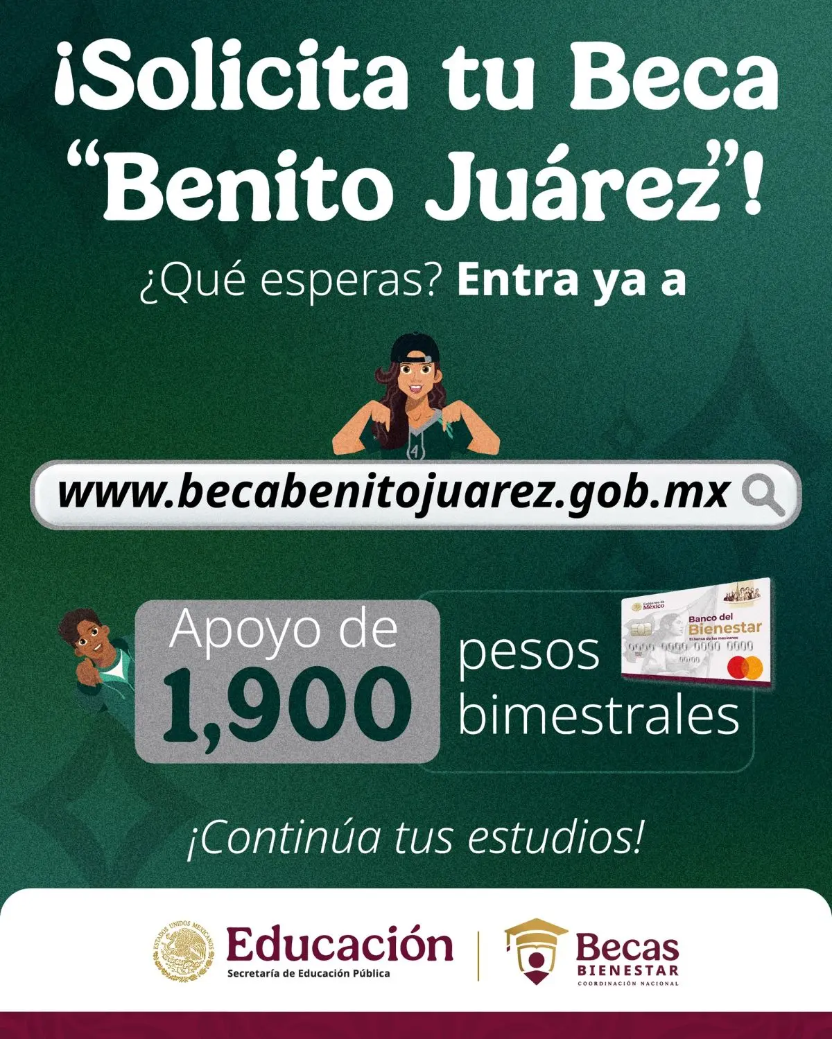 El pago de la Beca Benito Juárez es de 1900 pesos cada dos meses. Foto: Cortesía