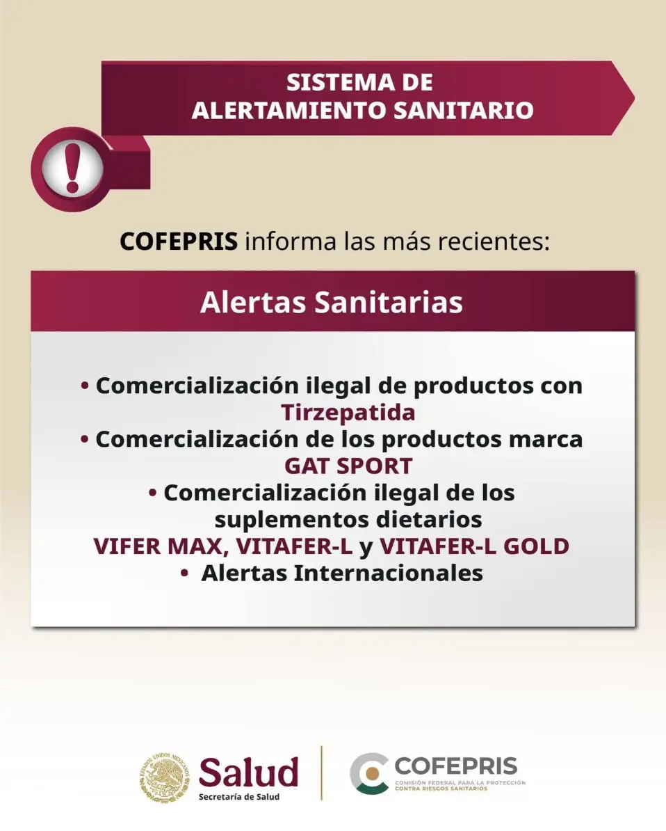 Cofepris alerta sobre venta ilegal de tirzepatida. Foto: cortesía.