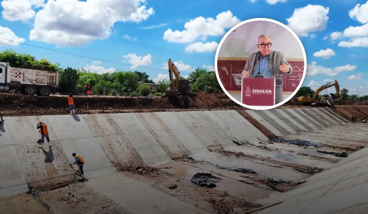 Trabajos de revestimiento en el canal Cañedo buscan evitar filtraciones y optimizar el uso del agua en los valles agrícolas de Culiacán y Navolato.