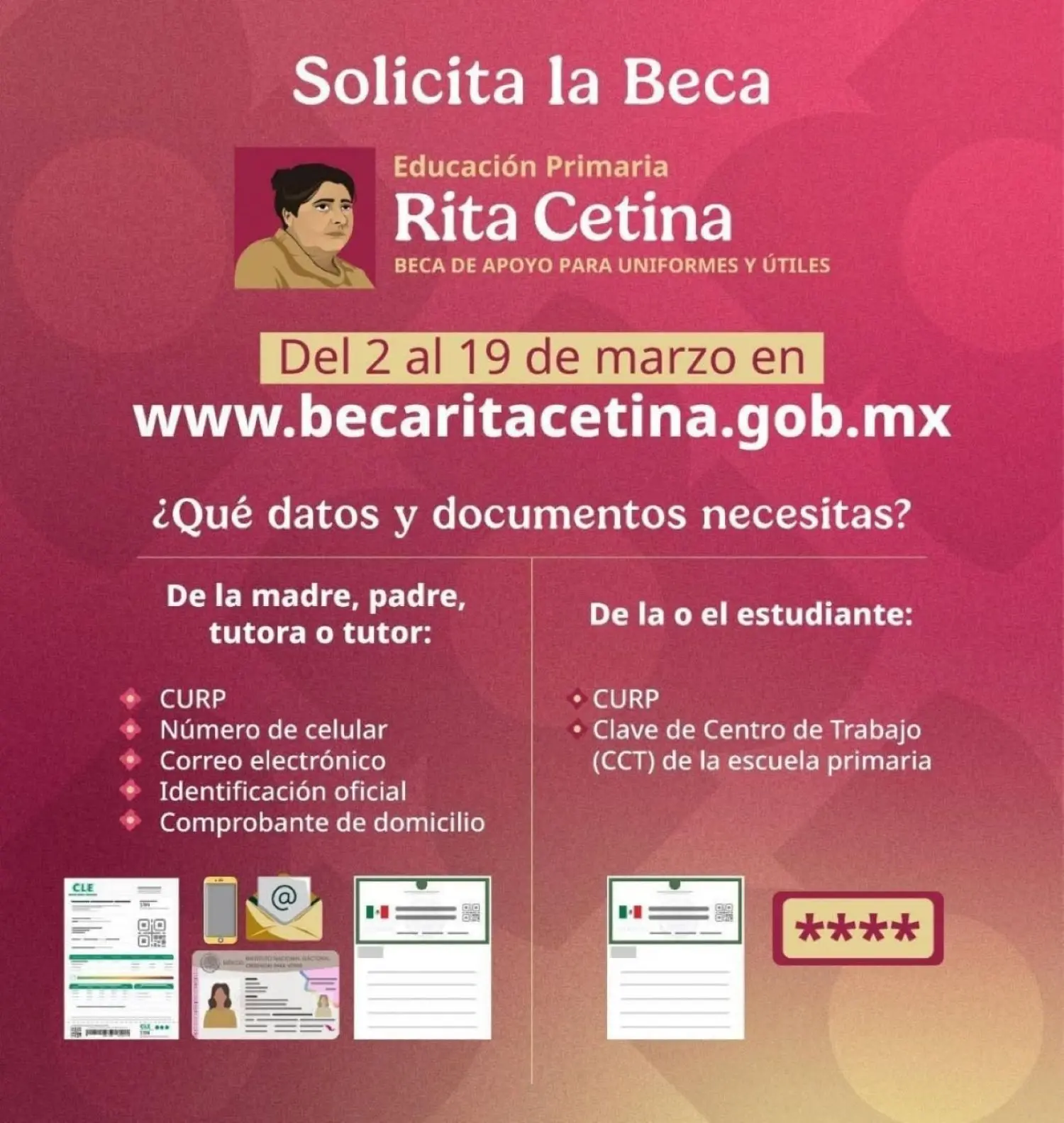 Beca Rita Cetina para primaria y documentos obigatorios para el registro. Foto: Cortesía